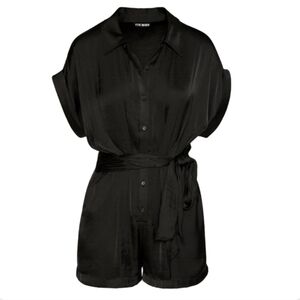 Steve Madden TORI Black Satin Romper Button Front NWT 0/XS
